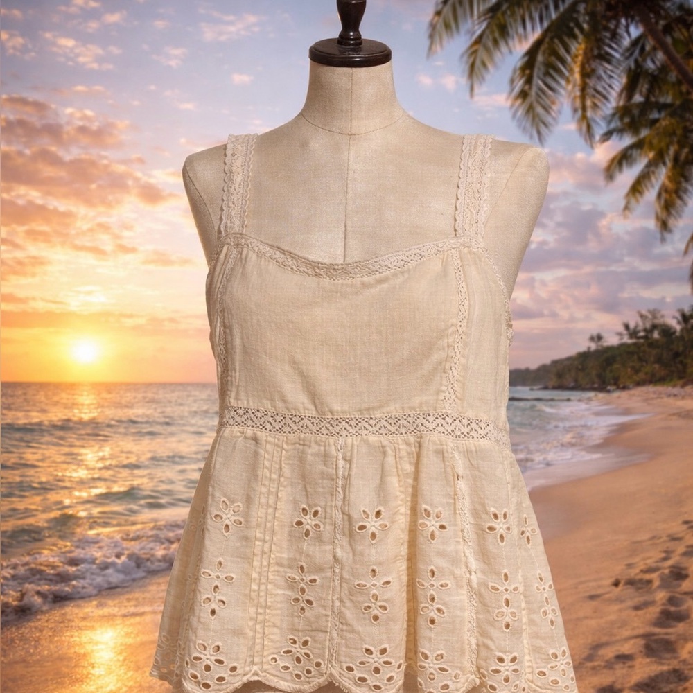 American Eagle Outfitters Cream Eyelet Lace Top
